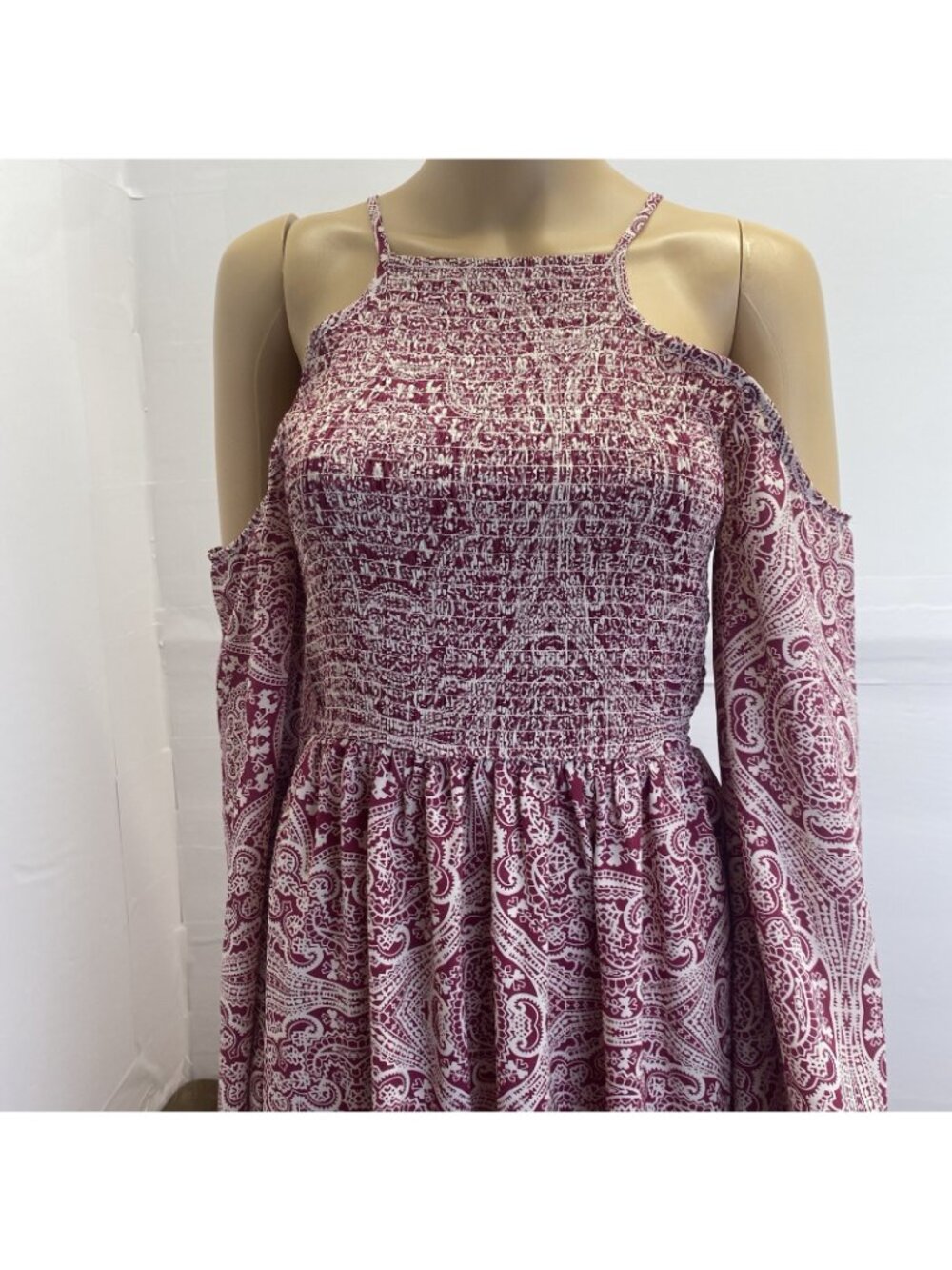 Mi Ami Women’s Smocked Open Shoulder Dress Deep Pink Small Mini Summer Used - Picture 9 of 11
